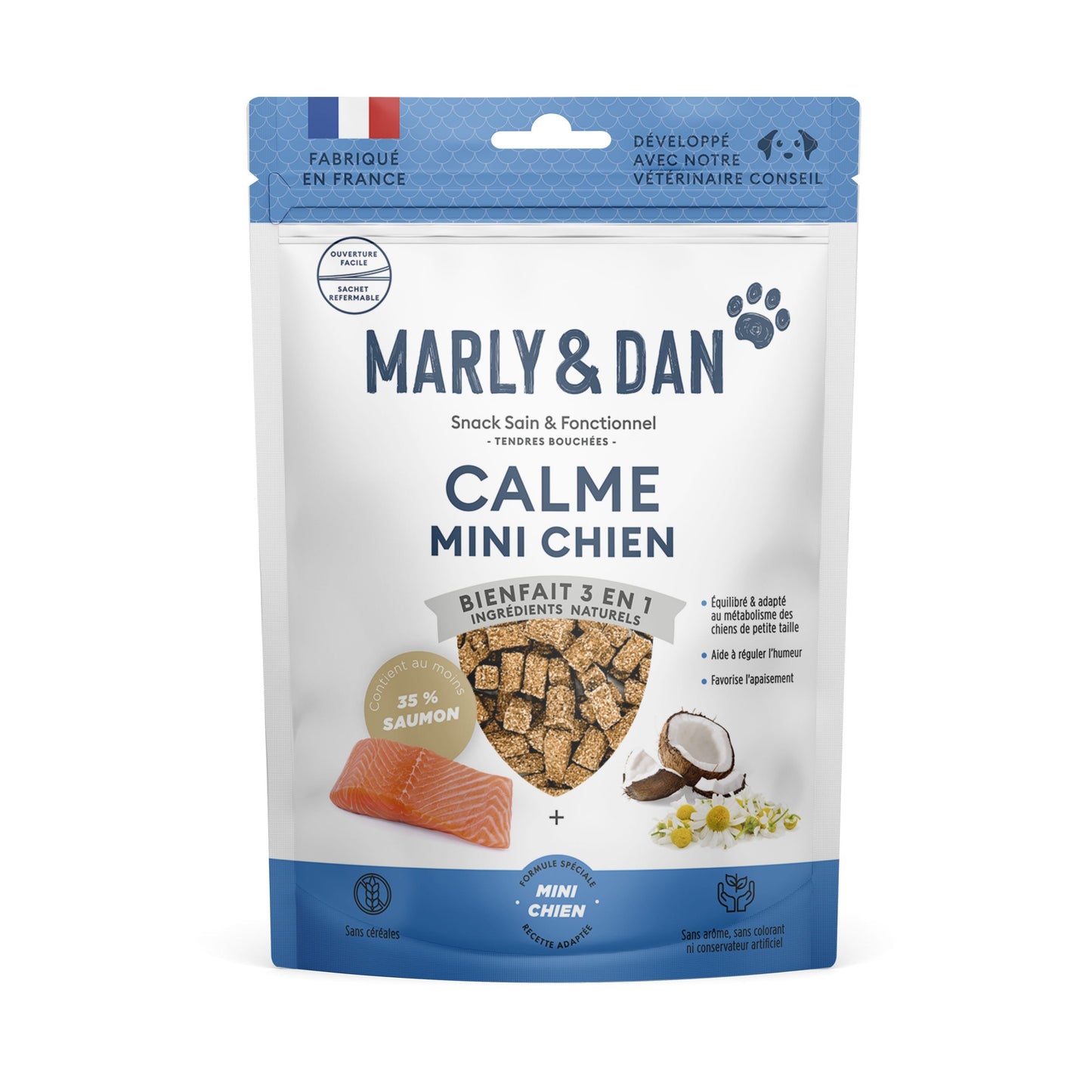 MARLY & DAN Tendres bouchées CALME MINI CHIEN. Friandises apaisantes pour petits compagnons.