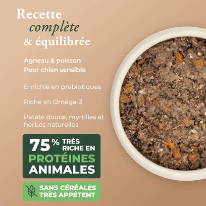 Routine hydratation : 12 pâtée Lamb & Fish + 1 tapis de léchage + 1 couvercle