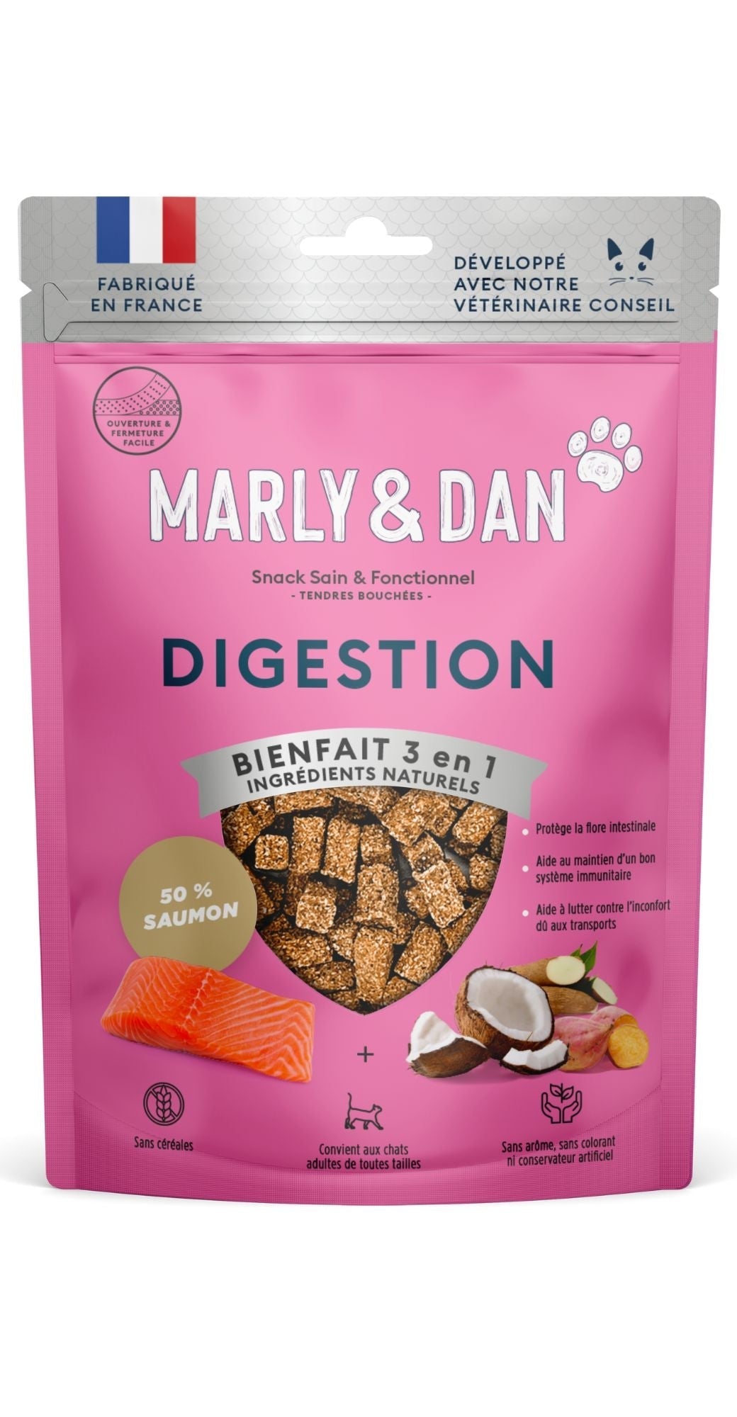 MARLY & DAN DIGESTION Tendres bouchées pour chat. Friandises délicieuses pour une digestion optimale."