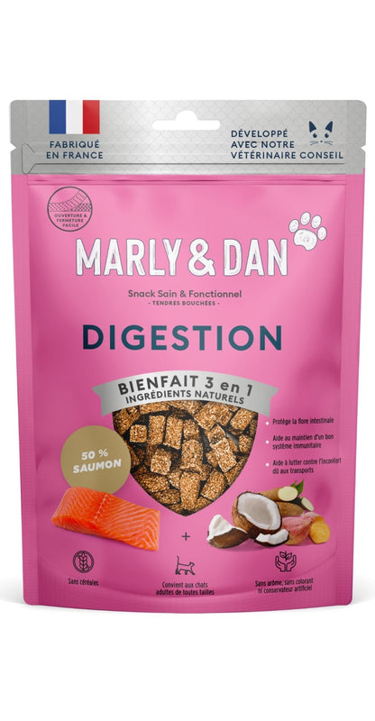 MARLY & DAN DIGESTION Tendres bouchées pour chat. Friandises délicieuses pour une digestion optimale."