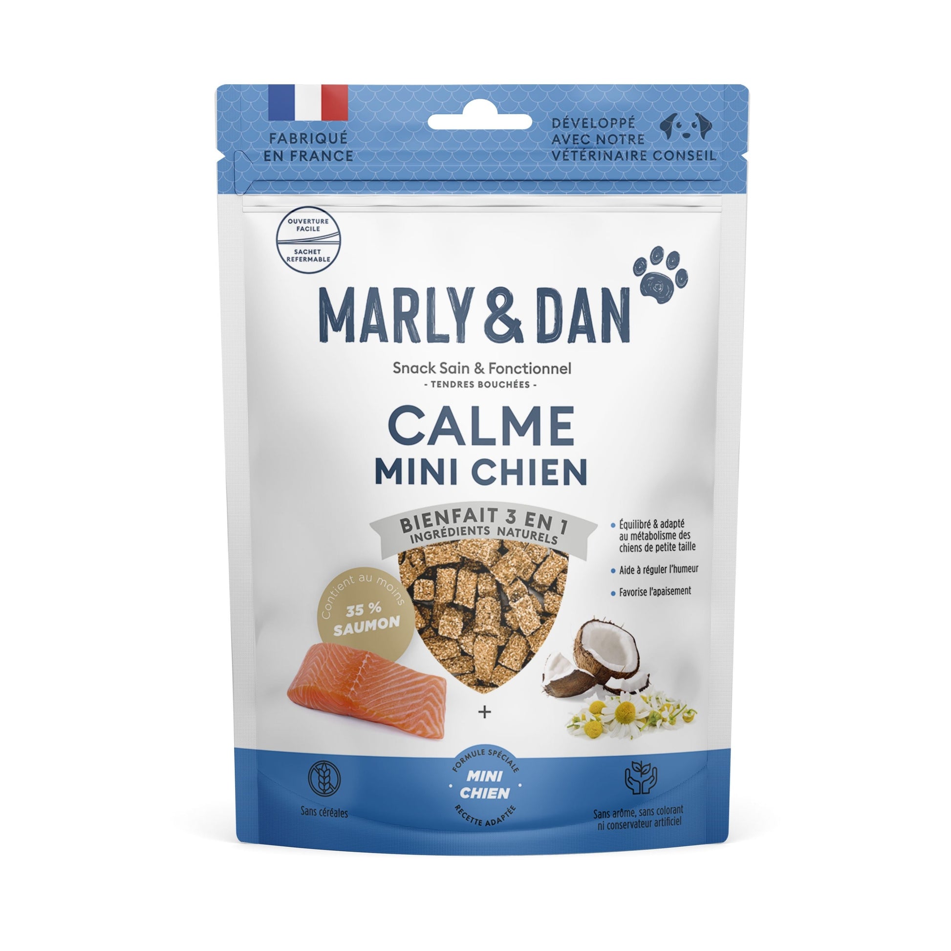 MARLY & DAN Tendres bouchées CALME MINI CHIEN. Friandises apaisantes pour petits compagnons.