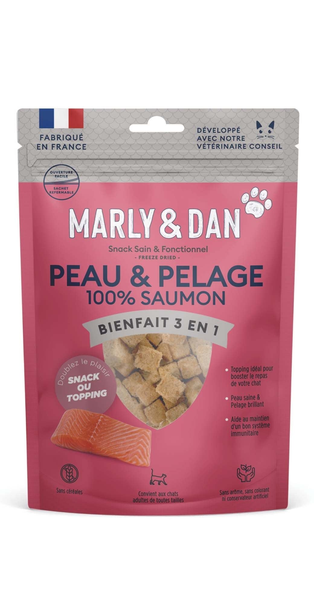 MARLY & DAN BOOSTER Omega 3 Freeze dried. Complément alimentaire pour chat, fabriqué en France, riche en saumon.