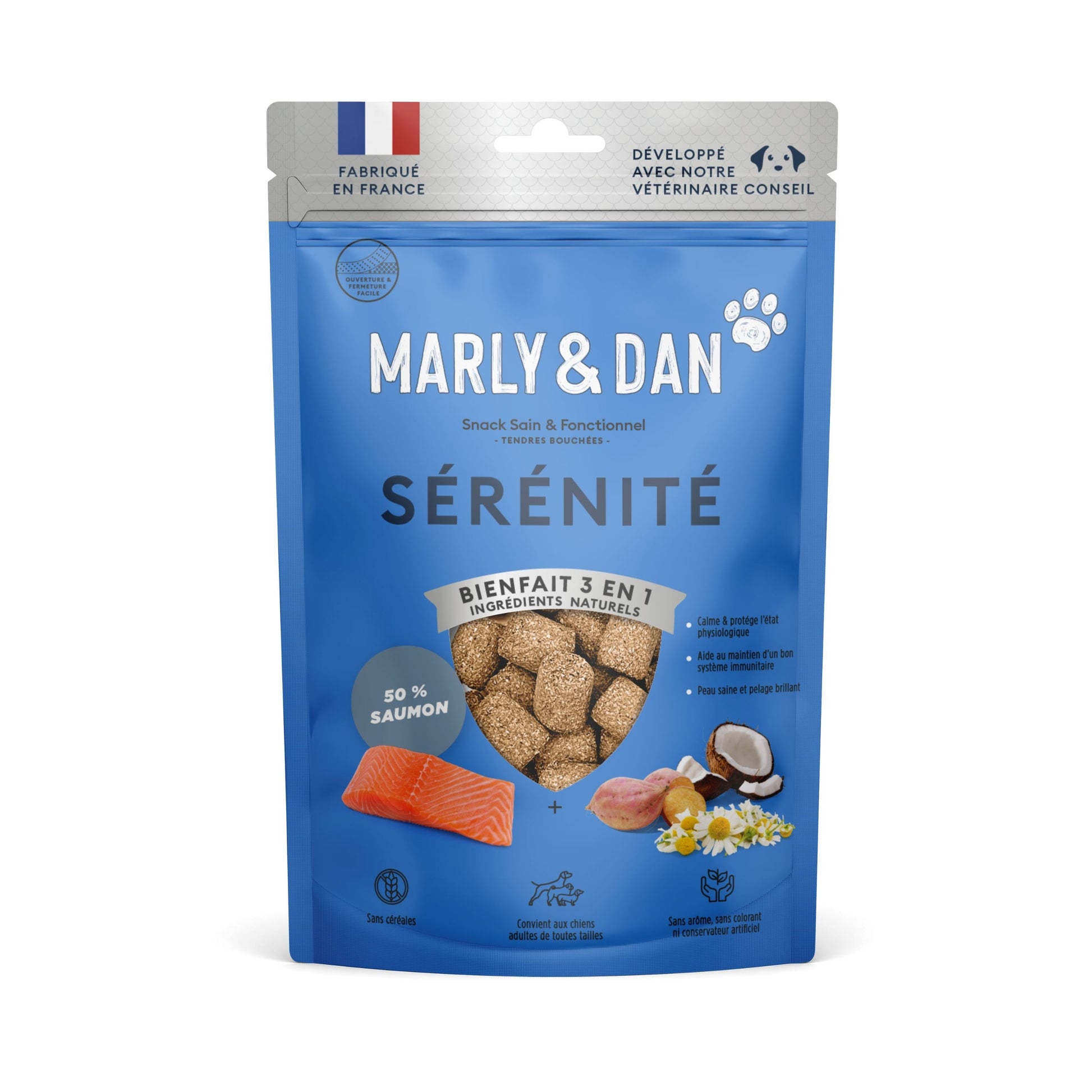 MARLY & DAN SERENITE Tendres bouchées pour chien. Made in France, riche en saumon."